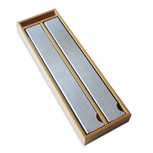 Folienhalter für 2 Folien inkl. Abreißkante aus Edelstahl.