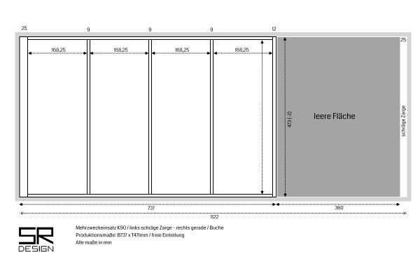 Mehrzweckeinsatz K80 mit Anpassung. Inkl. freie Facheinteilung. Buche.