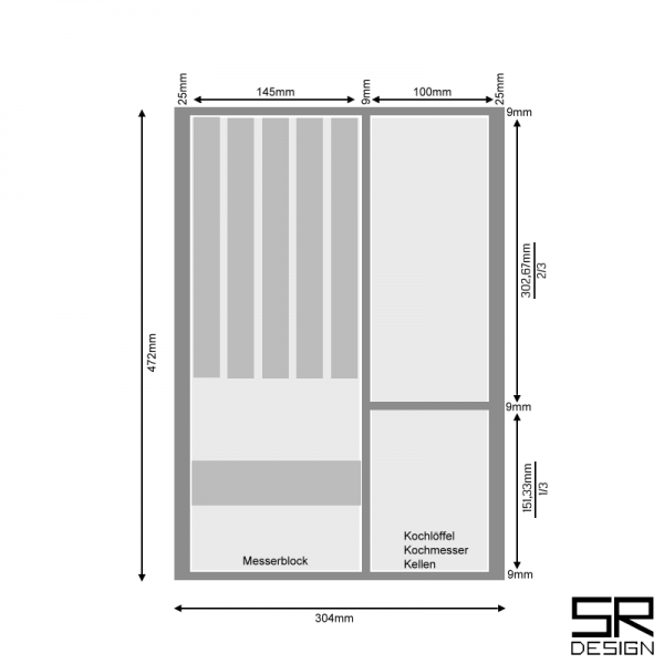Mehrzweckeinsatz K40 für schräge Zargen. Inkl. Anpassung für Messerblock. Buche.
