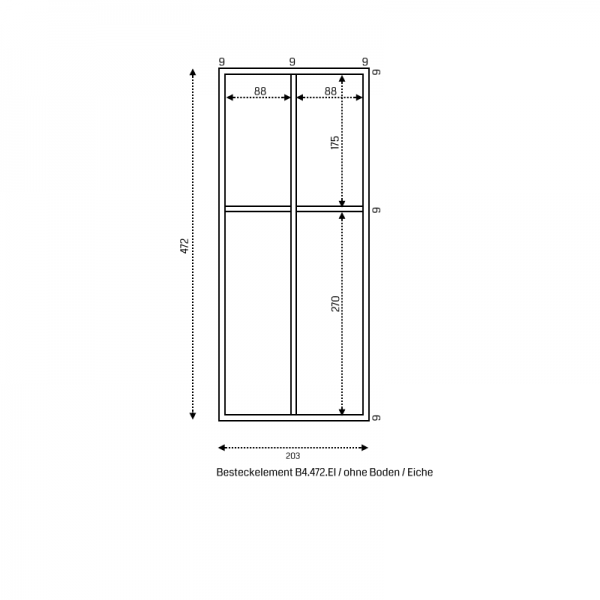 Besteckelement CL mit 4-Facheinteilung. Ohne Boden. Eiche