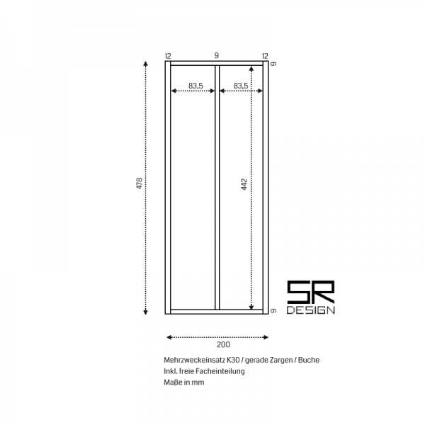 Mehrzweckeinsatz K30 für gerade Zargen. Buche.
