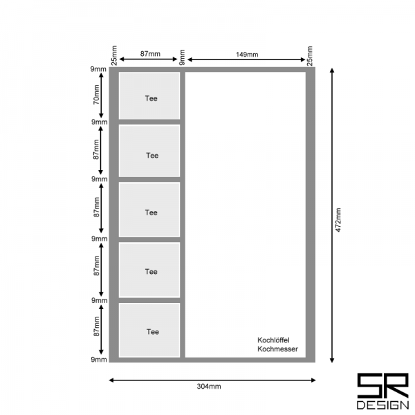 Mehrzweckeinsatz K40 für schräge Zargen. Inkl. 5-Fach Einteilung. Buche