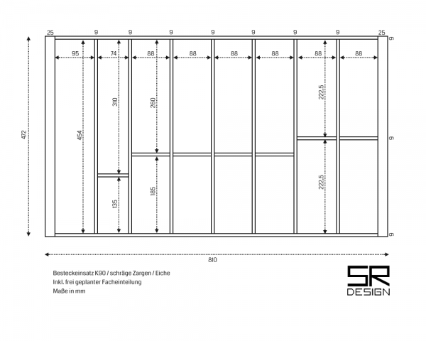 Besteckeinsatz K90 für schräge Zargen. Eiche.