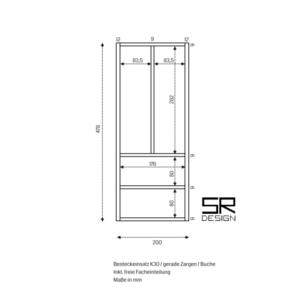 Besteckeinsatz K30 für gerade Zargen. Buche.