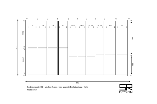 Besteckeinsatz K90 für schräge Zargen. Eiche.