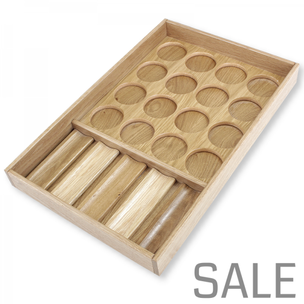 Gewürzeinsatz K40 für gerade Zargen. Für Gewürzgläser und Mühlen von Spirit of Spice. Eiche.