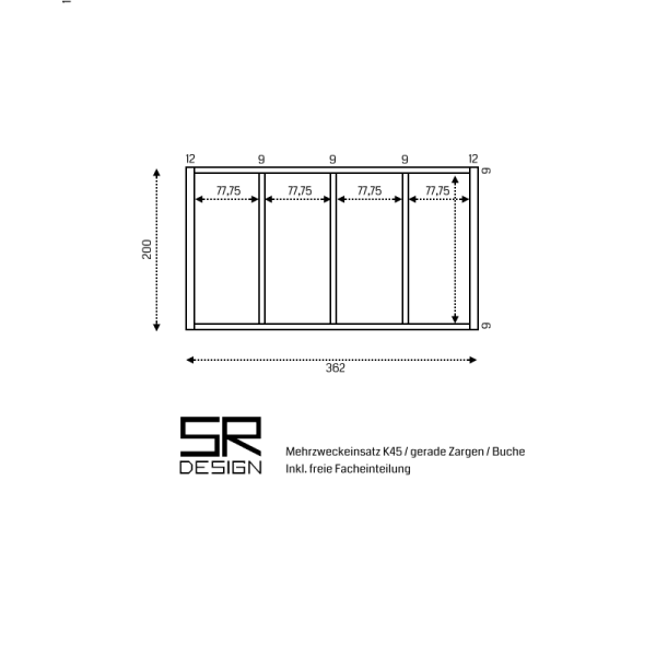 Mehrzweckeinsatz K45 für gerade Zargen. Sonderanfertigung. Buche.