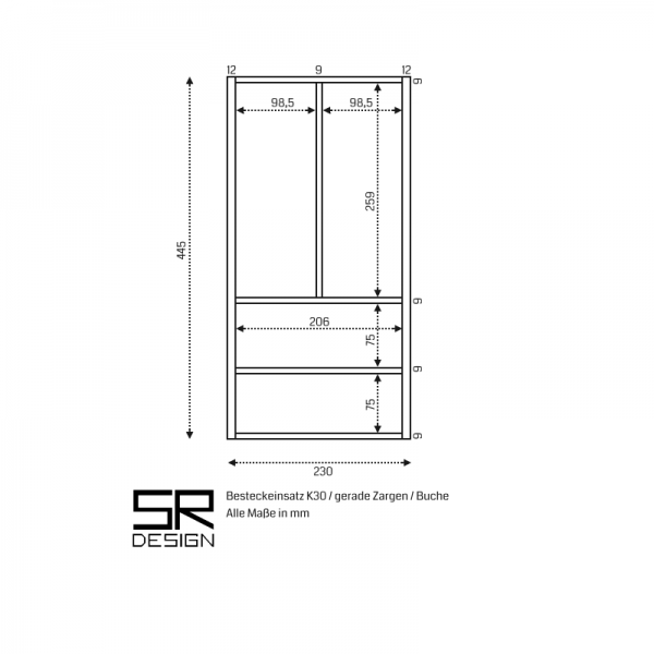 Besteckeinsatz K30 für gerade Zarge. Buche.